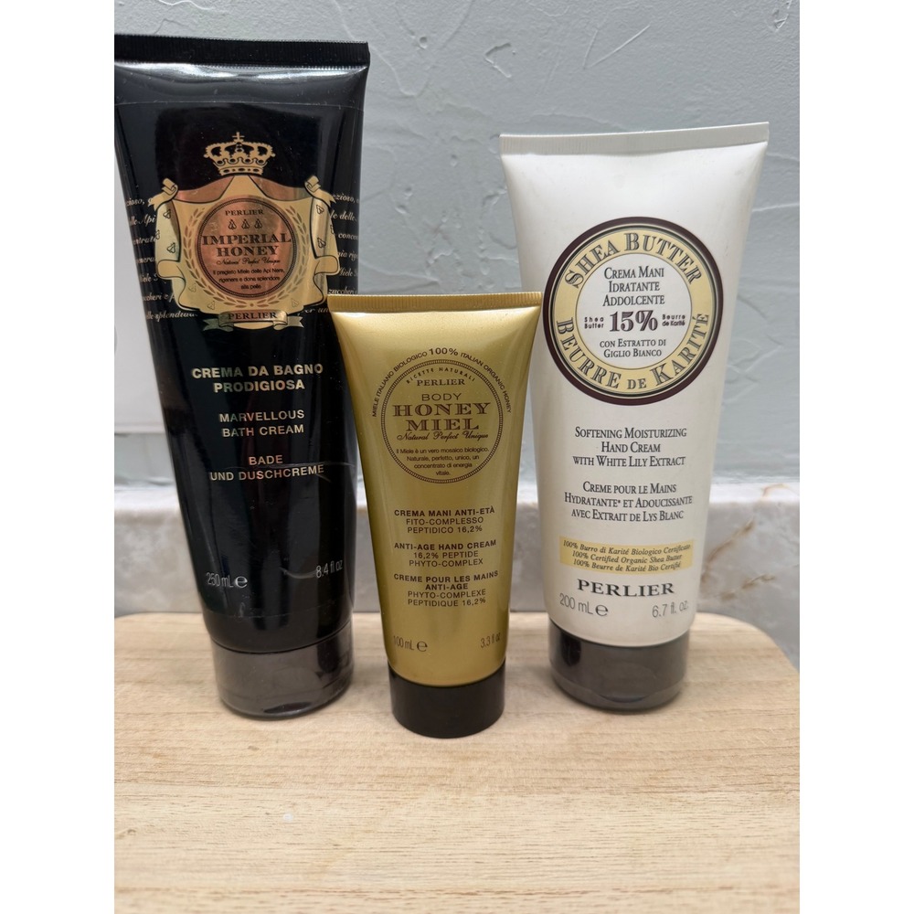 Perlier Imperial Honey Marvellous Bath Cream Shea Butter Hand Cream‎ Honey Set